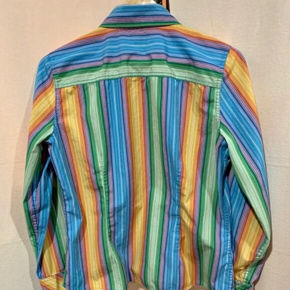 Tommy Hilfiger Shirt Size S or M Rainbow Stripe Cotton Button Collar Y2k 2004 - Picture 3 of 11